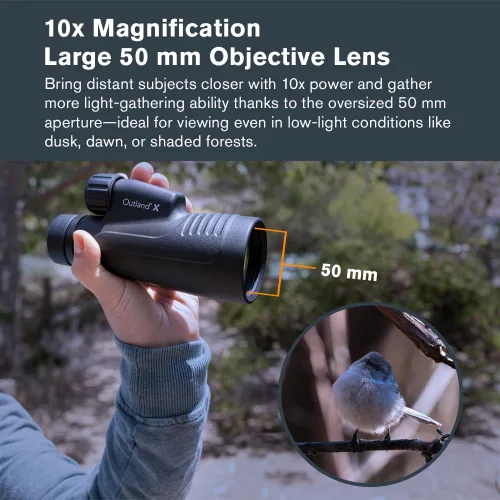 Miniatura 3 de Celestron Outland X 10x50 Monocular - Incluye adaptador para teléfono inteligente - Lente objetivo grande de 1.969 in - Óptica multicapa - Prisma
