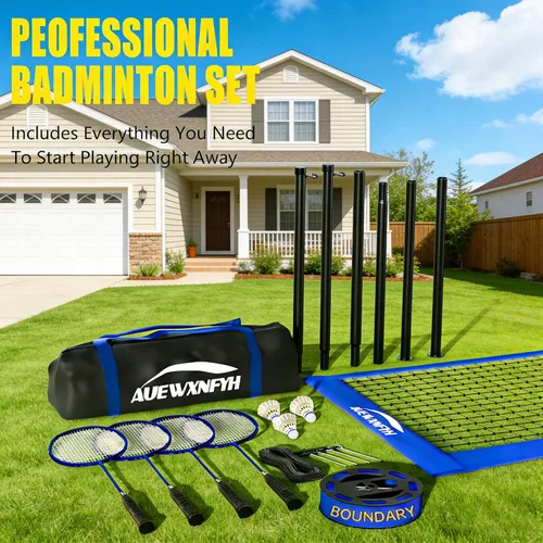 Miniatura 5 de Backyard Badminton Set: Portable Outdoor Net with 4 Performance Rackets, 3 Shuttlecocks & Boundary Line - Complete Heavy-Duty Set for Family Lawn