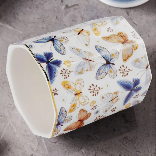 Miniatura 7 de Jwest - Soporte para bolígrafo, de cerámica, dorado brillante, con diseño de mariposa, para niñas, niños y mujeres, duradero, organizador