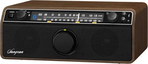 Sangean WR-12BT AM/FM/Bluetooth/AUX-In Radio estéreo analógica de gabinete de madera (nogal oscuro)