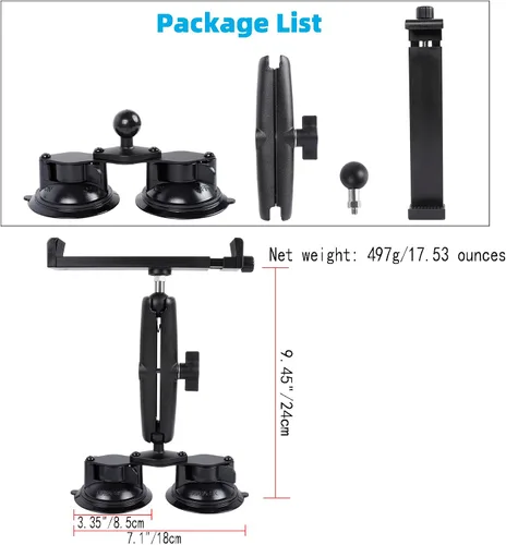 Miniatura 6 de Soporte para tableta con base de doble ventosa para parabrisas de camión, automóvil, brazo de aluminio resistente, soporte de succión para ventana