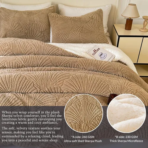 Miniatura 4 de tohrisa Seashell - Juego de edredón Jacquard Sherpa cálido y acogedor, ropa de cama premium de 2 piezas, tamaño individual con patrón geométrico