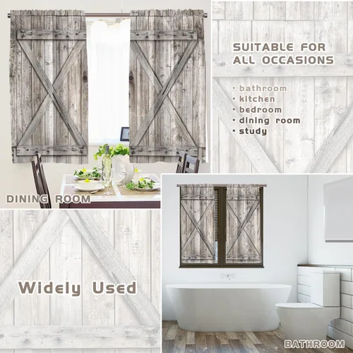 Miniatura 5 de Cortinas de cocina de estilo granja occidental con bolsillo para cortinero, pequeñas y cortas, estilo café rústico, cabaña, puerta de granero