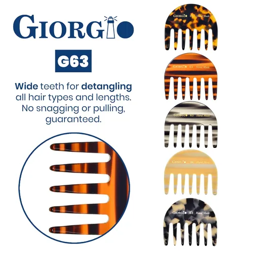 Miniatura 4 de Giorgio G63 Peine desenredante para mujeres - Dientes anchos, tamaño de bolsillo y para viajes para cabello grueso, mojado o seco. Cuidado diario