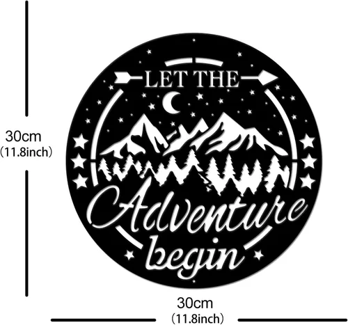 Miniatura 2 de SUPERDANT Arte de pared de metal con cielo estrellado, decoración de pared de bosque de montaña, escultura de metal Let The Adventure Begin, adorno