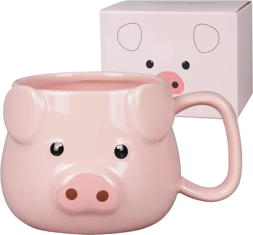 Taza de café de cerdo ToCooTo 14 oz de cerámica, taza de café novedosa 3D de porcelana, taza de té para mujeres, regalos de Navidad, inauguración de