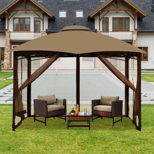 Miniatura 6 de Mosquitera Universal de Repuesto para Gazebo – Hugline 10' x 10' Pantalla de Malla para Exteriores de 4 Paneles con Cortina Lateral con Cremallera