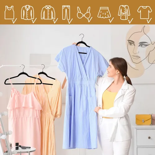 Miniatura 2 de SUPER DEAL Paquete de 100 perchas de terciopelo de alta calidad, delgadas, antideslizantes, con muescas para trajes, abrigos, pantalones, vestidos
