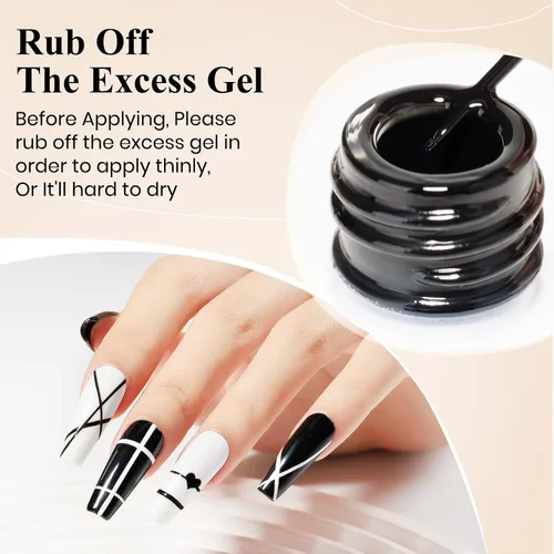 Miniatura 5 de MIZHSE Gel Liner Nail Art Polish Pintura en gel en blanco y negro para uñas, diseño de líneas de remolino, pintura de puntos, kit de manicura