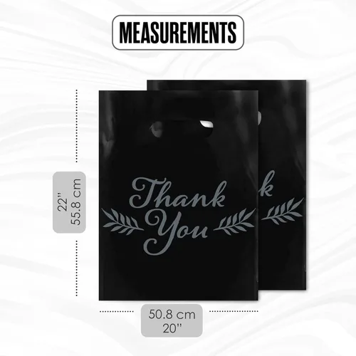 Miniatura 2 de Houseables Bolsas de mercancía Thank You, bolsa de compras al por menor, 20 x 22 pulgadas, 100 unidades, 1.75 mil de grosor, negro, blanco, asas