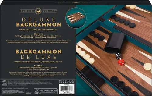 Miniatura 8 de Spin Master Games Legacy Deluxe Backgammon - Juego de mesa clásico de madera para 2 jugadores con tazas y dados, para niños y adultos de 8 años