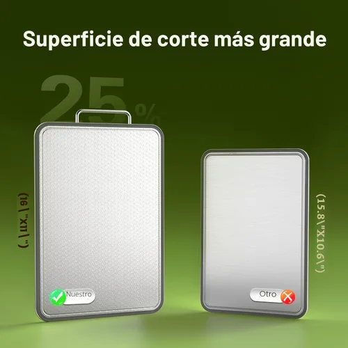 Miniatura 6 de Tabla de cortar de acero inoxidable de doble cara para cocina, tabla de cortar resistente a los arañazos de 16 x 11 pulgadas para carne, verduras