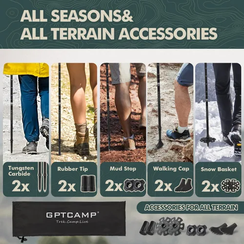 Miniatura 7 de Bastones de Senderismo GPTCAMP, Bastones de Senderismo Plegables, Bastón de Senderismo Ligero Plegable para Viajes para Hombres y Mujeres, 2 Piezas