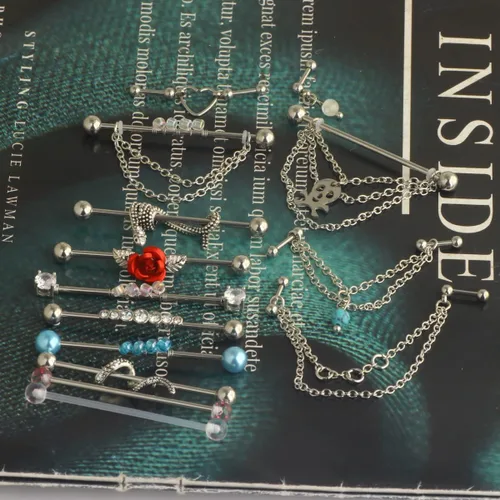 Miniatura 4 de Aretes de barra industriales 14G de acero inoxidable para cartílago largo, hélice, caracola, piercing para el cuerpo, joyería 7-18 piezas