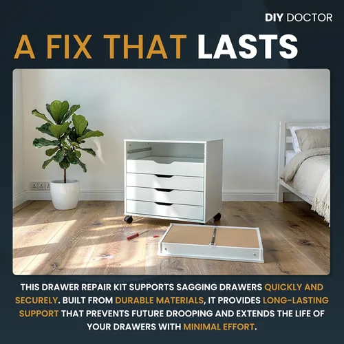 Miniatura 7 de DIY Doctor Kit de reparación de cajones (paquete de 4) – Arregla la parte inferior de los cajones caídos fácilmente – Refuerza los cajones
