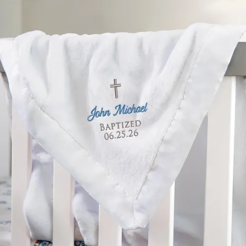 Miniatura 5 de Lifetime Creations Manta personalizada de bautismo para bebés: manta de bautizo blanca bordada personalizada, regalos de bautismo para niños