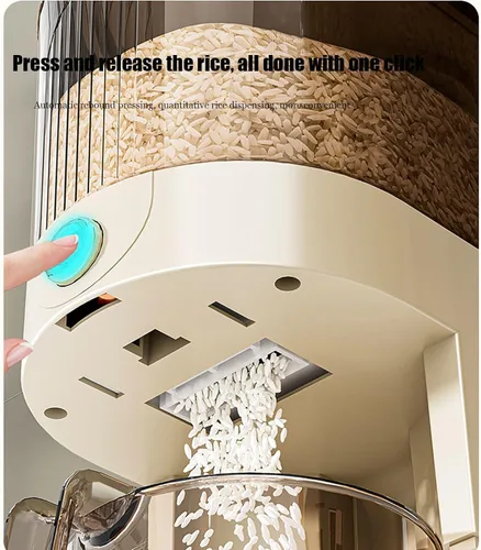 Miniatura 4 de Peaoop Dispensador de arroz de 11 libras, gran contenedor de almacenamiento de granos con tapa, cilindro de medición para el hogar, dispensador