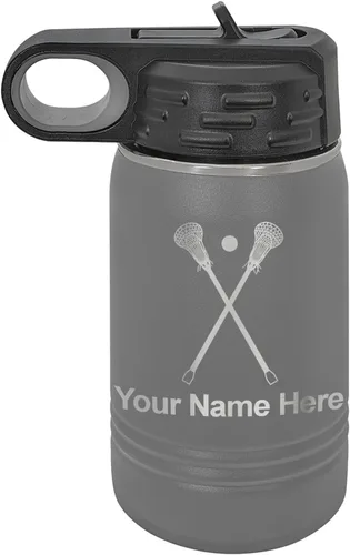 Miniatura 70 de LaserGram Botella de agua personalizada, palitos de lacrosse, acero inoxidable de doble pared aislada al vacío con popote superior, regalo grabado