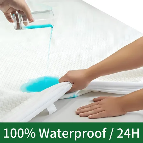 Miniatura 2 de Protector de colchón tamaño individual 100% impermeable, transpirable, refrescante, 3D, de viscosa de bambú, hipoalergénico, sábana bajera elástica