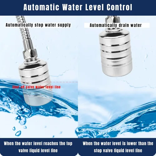 Miniatura 5 de Paquete de 2 válvulas de flotador de agua, válvulas de flotador de control automático de nivel de agua de acero inoxidable, válvulas de flotador
