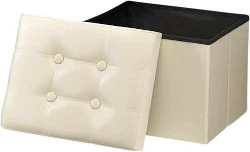 Miniatura 21 de Bsketa Otomana Taburete Reposapiés de Almacenamiento, Banco Pequeño de Otomanas de Almacenamiento de Cuero, Taburete Plegable con Tapa con Asas