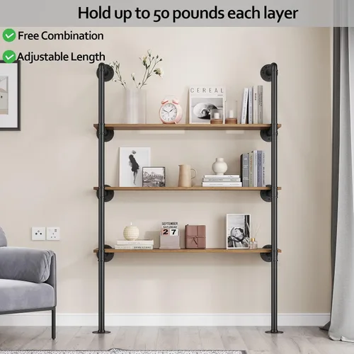 Miniatura 6 de Pynsseu Estante Industrial de Tubo de Hierro para Montaje en Pared, Estantería Abierta DIY de Granja, Estantes de Tubo para Cocina Baño, Librerías