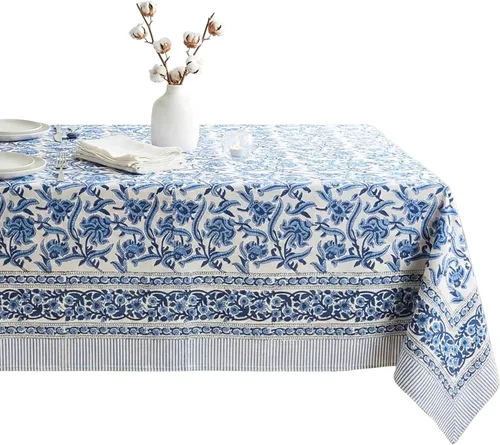 Miniatura 29 de ATOSII Mantel 100% algodón, Amara, floral, hecho a mano, rectangular, de lino, para cocina, comedor, fiestas, bodas, exteriores, picnics, Pascua