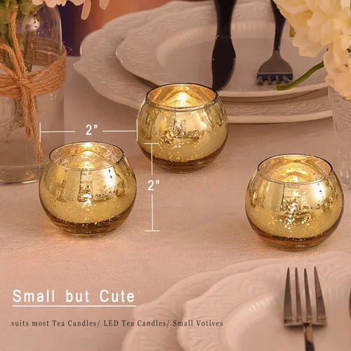 12 portavelas votivas doradas, portavelas de vidrio de mercurio dorado, decoraciones Diwali para el hogar, centros de mesa de boda para mesas,