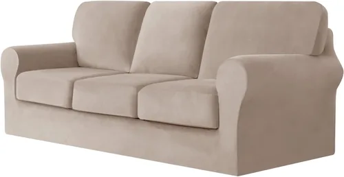 Miniatura 22 de UNBBRRL Fundas de sofá de 3 piezas para sofá, funda de terciopelo elástico para sillón con 1 funda de cojín de asiento y 1 funda de respaldo