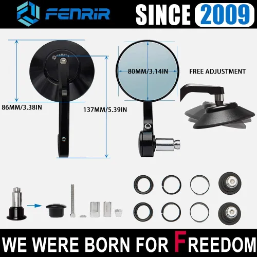 Miniatura 4 de FENRIR CNC aleación de aluminio redondo Cafe Racer Retro negro motocicleta Bar End Espejos laterales 0.866 in 7/8 pulgadas manillar espejo universal