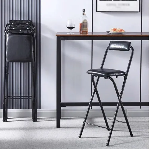 Miniatura 2 de Taburete de bar plegable, 26 pulgadas/28 pulgadas/30 pulgadas, taburetes altos plegables portátiles con soporte trasero y reposapiés, taburetes