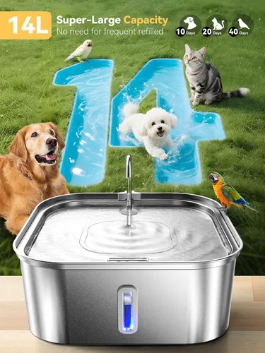Miniatura 2 de Fuente de agua grande para perros de 14 litros/3.7 galones, fuente de acero inoxidable para perros grandes y múltiples mascotas, con ventana y área