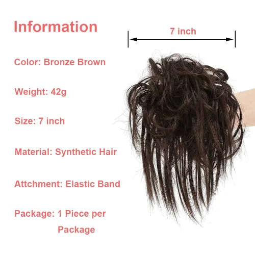 Miniatura 3 de KETHBE Pieza de Cabello para Moño Despeinado, Sintético Despeinado Recogido Coleta Corta Coletero de Cabello Falso con Banda Elástica de Goma Moño