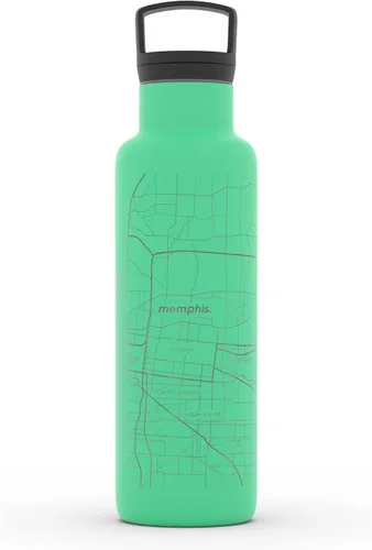 Miniatura 139 de Well Told Botella de agua aislada con mapa de Washington DC grabado, botella de acero inoxidable grabada (21 onzas, blanco) botella aislada de mapa