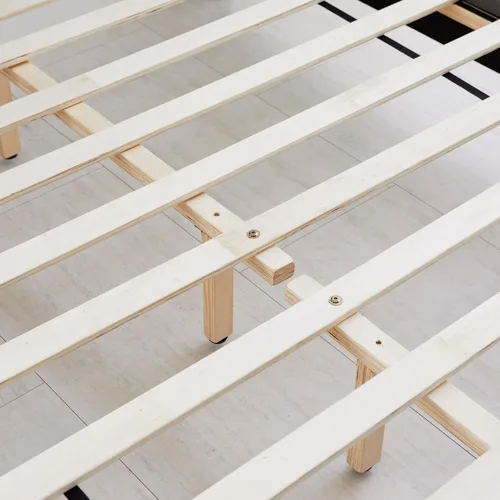 Miniatura 9 de Livinia Sunset - Cama de plataforma con respaldo de alas, base de cama tapizada de tela con cabecera de canal vertical, listones de madera fuertes