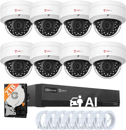 Anpviz Sistema de cámara de seguridad PoE de 8 canales de 6 MP, cámara domo IP PoE con cable de 8 x 6 MP con detección inteligente de vehículos