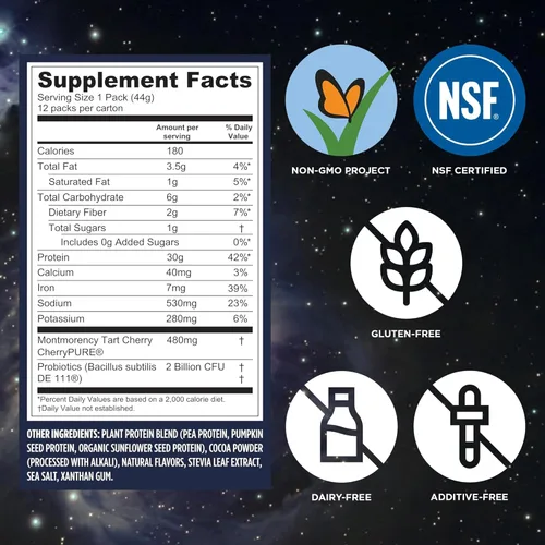Miniatura 4 de Vega Protein + Recovery - 30 g de proteína vegetal por porción, chocolate, 12 sobres de 1.6 oz, 5 g de BCAA, probióticos, certificado NSF