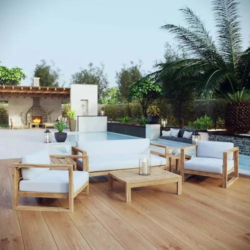 Miniatura 14 de Modway EEI-4256-NAT-WHI-SET Sofá biplaza seccional de 2 piezas de madera de teca para patio, color blanco natural