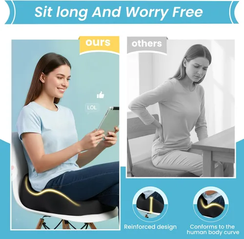 Miniatura 4 de Cojín de asiento, cojines ergonómicos para silla para alivio del dolor de coxis y huesos sentados, apoyo de ciática y espalda, almohada de espuma