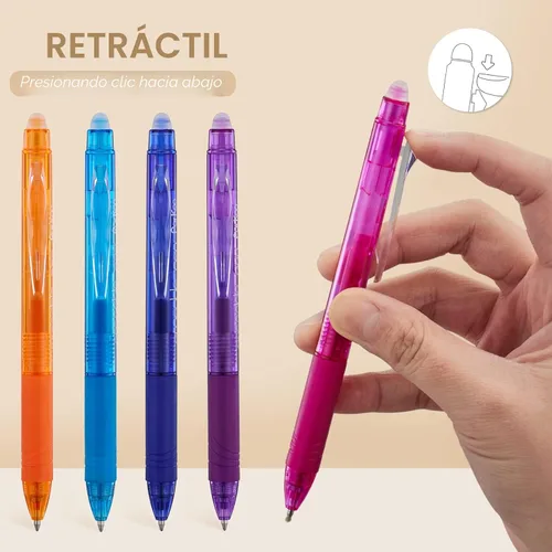 Miniatura 3 de ParKoo Bolígrafos de gel retráctiles borrables, punta fina de 0.028 in, tintas de colores surtidos para escritura de dibujos, paquete de 10