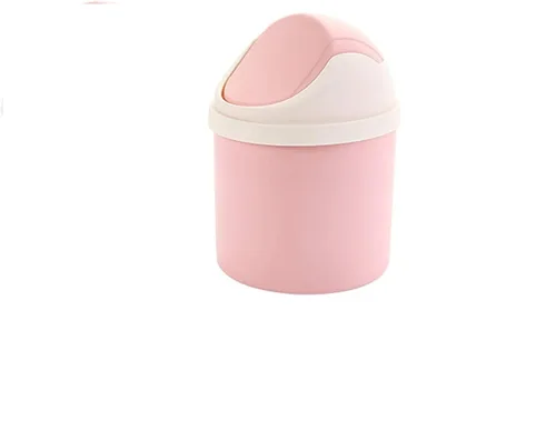 Miniatura 9 de Mini Cubo de Basura de Escritorio con Tapa Abatible, Elegante Papelera de Mesa con Lunares de Encaje, Cesta de Papel de Desperdicio Redonda, Pequeño