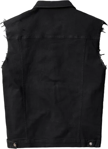 Miniatura 2 de JYG Chaleco de mezclilla para hombre, casual, elástico, estilo camionero, chalecos, a la moda, vintage, sin mangas, chaleco