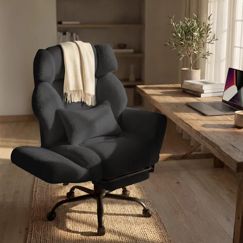 Miniatura 13 de Silla de oficina con reposabrazos abatibles, silla de oficina grande y alta con reposapiés, asiento extra ancho y almohada lumbar, silla ergonómica