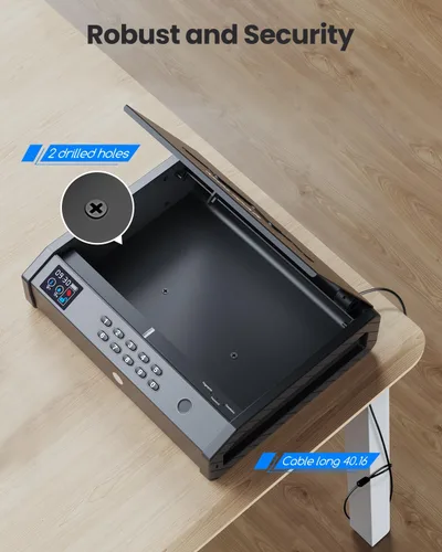 Miniatura 5 de Caja de seguridad para armas, cajas de seguridad biométricas para pistolas de mano con LCD de temperatura, humedad, batería, puerto USB-C, acceso