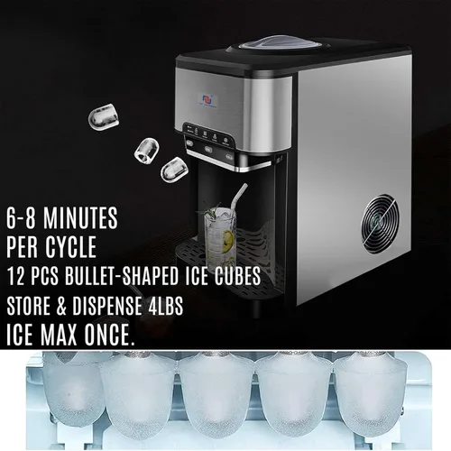 Miniatura 5 de NUNET Máquina de Hielo Portátil 3 en 1 Dispensador de Agua de Encimera Máquina de Hielo Incorporada 44 libras de Hielo Diario Carga Superior
