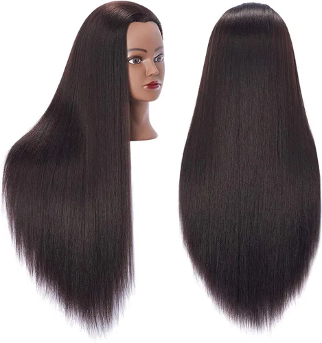 Miniatura 11 de Hairingrid Cabeza de maniquí de 26 a 28 pulgadas, para entrenamiento de peinado, cosmetología, cabeza de muñeca, pelo de fibra sintética y soporte