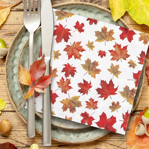 Miniatura 5 de Whaline 80 servilletas de papel de Acción de Gracias, hojas de arce, servilletas desechables de hojas de otoño, servilletas de almuerzo