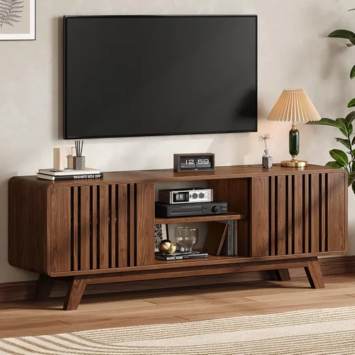 Miniatura 14 de ONBRILL Soporte de TV de 63 pulgadas para televisores de hasta 75 pulgadas, soporte de televisión moderno de mediados de siglo con toma