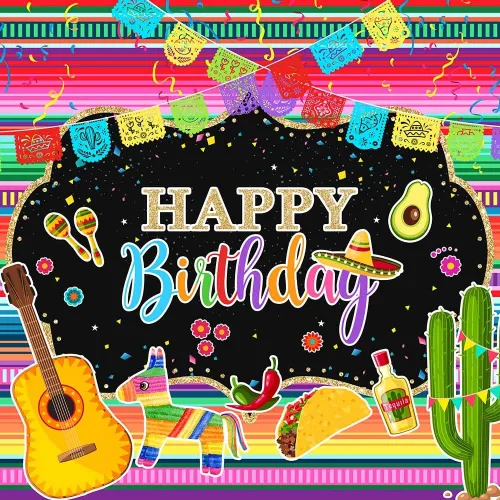 Miniatura 7 de Avezano Telón de fondo para fiesta de cumpleaños con temática mexicana, fondo de fotografía de feliz cumpleaños, guitarra mexicana, cactus, taco