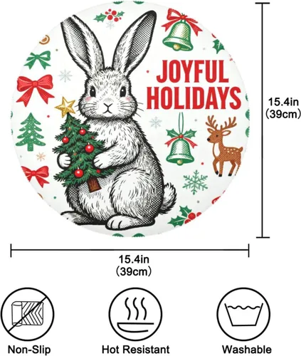 Miniatura 4 de Mantel individual verde con diseño de conejo de Feliz Navidad 15x15 en manteles para mesa de comedor